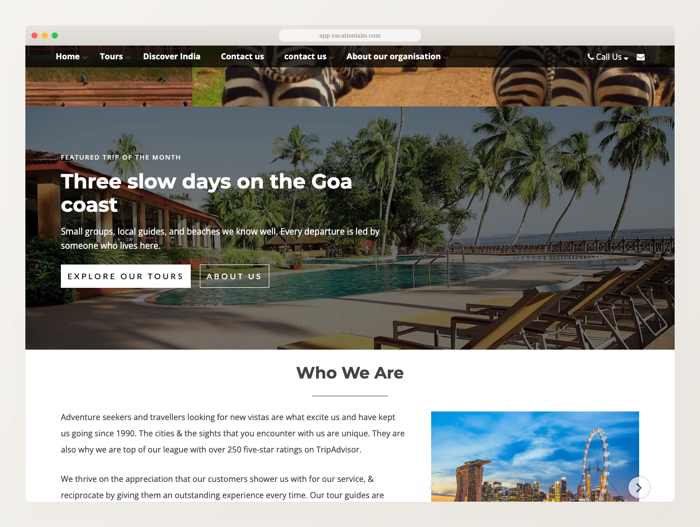 Hero Content Block on a desktop storefront showing the headline, paragraph, and two buttons over a background