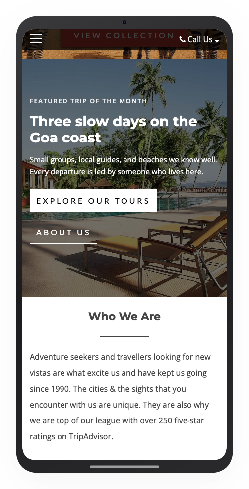 Hero Content Block on a mobile storefront with the headline, paragraph, and buttons stacked
