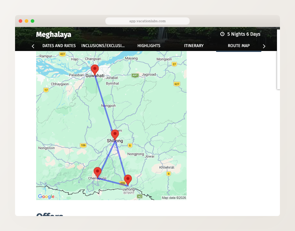 Storefront route map showing tour locations connected by route lines on a Google Maps image