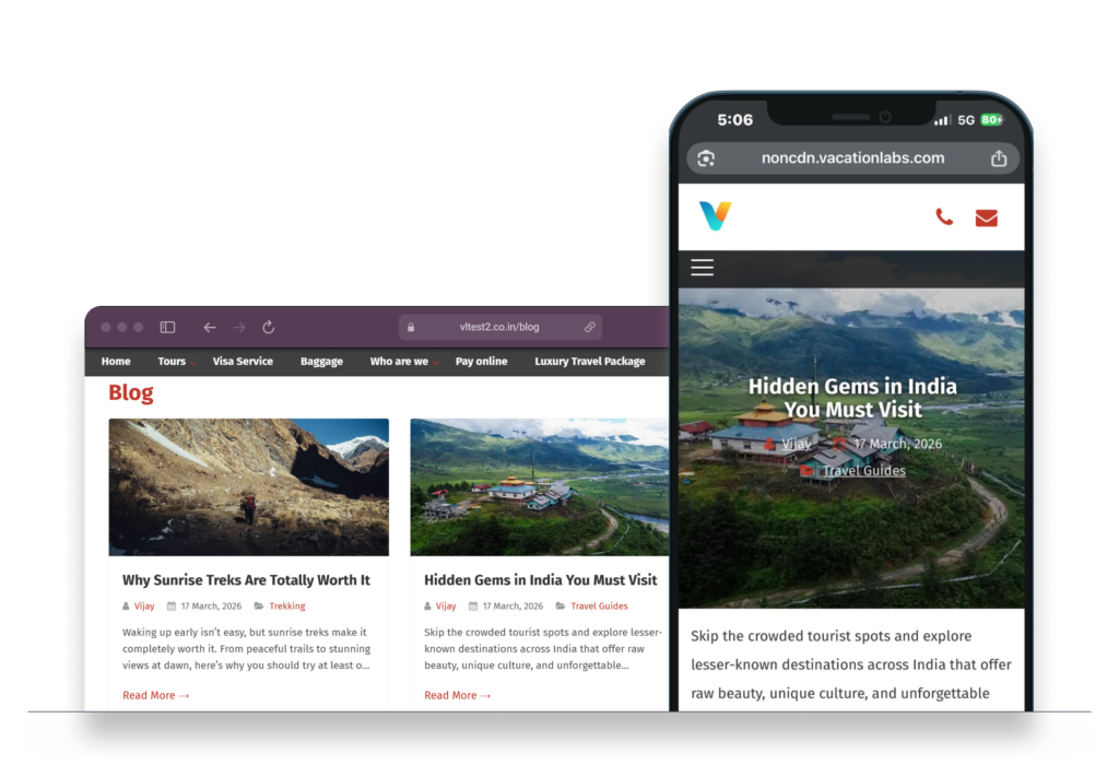 Storefront desktop blog listing page. Storefront mobile blog post with hero image
