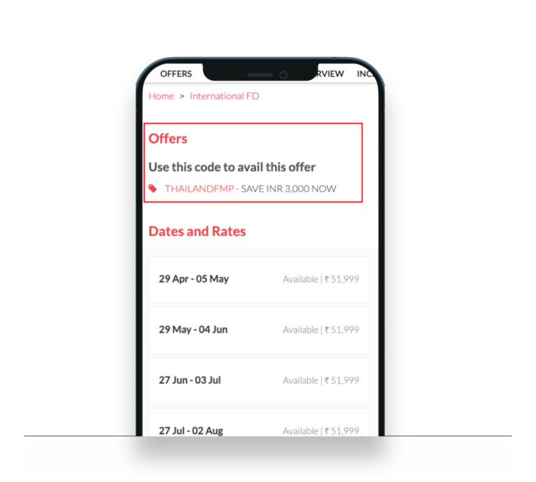 Before/after comparison of the tour-page offers section: the old layout on the left vs the redesigned layout on the right, with the coupon code and offer description displayed more prominently.